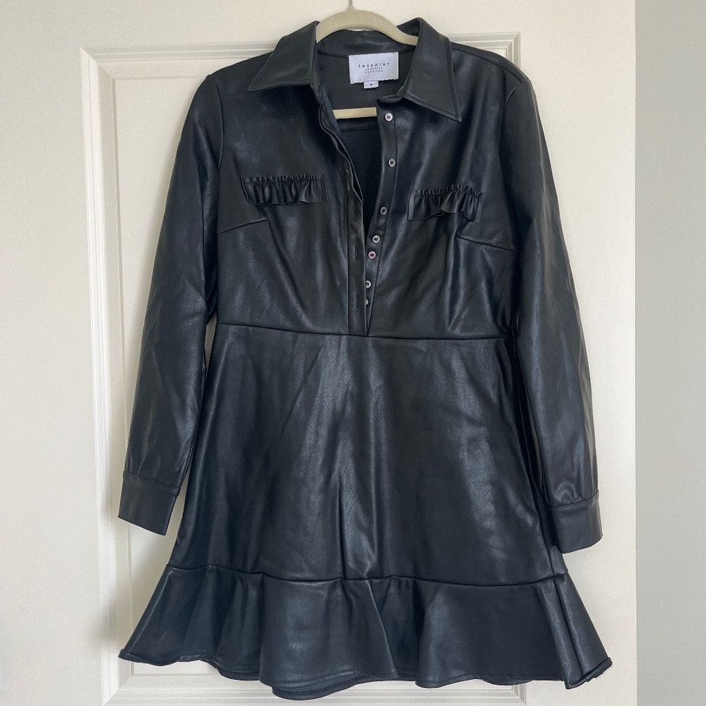 The Shirt Black Leather Mini Dress